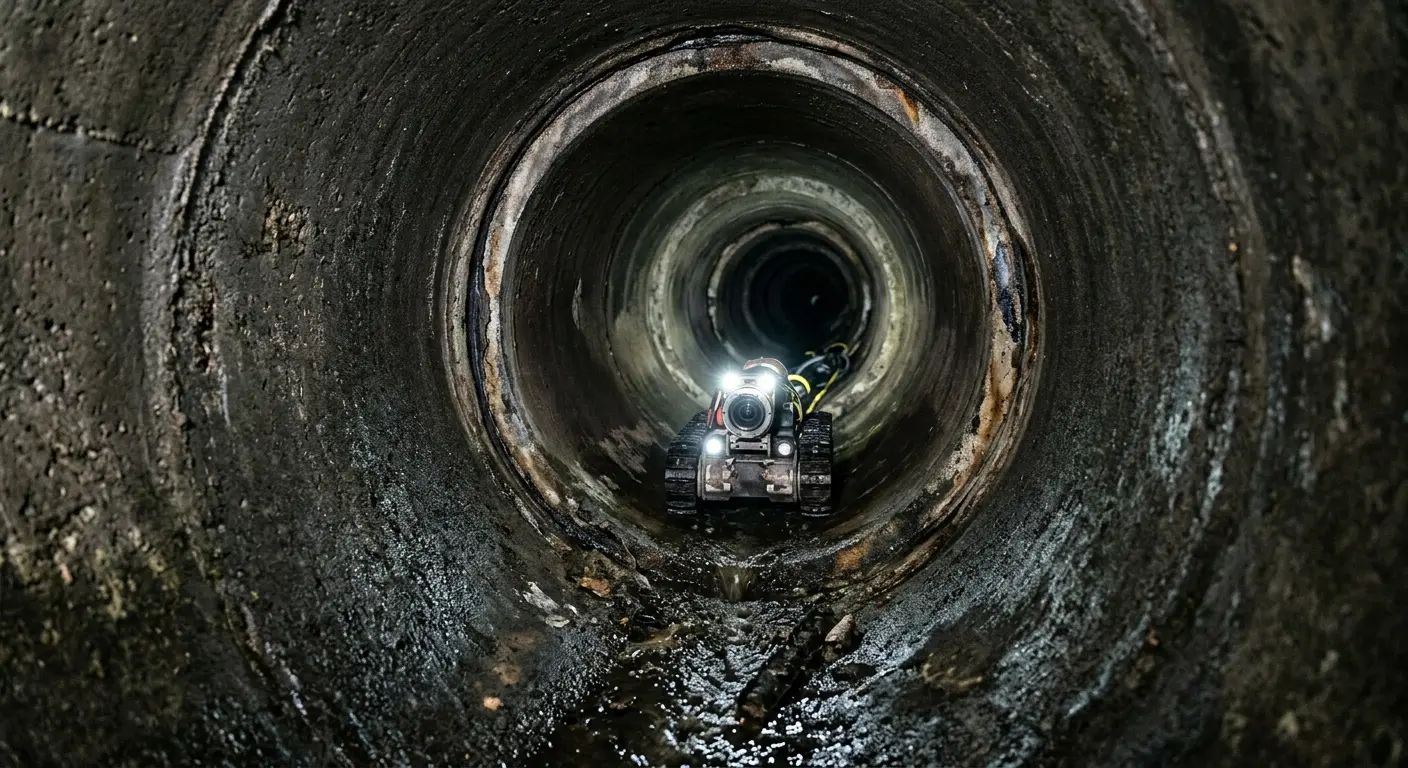 Robotic sewer camera inspecting pipe interior for Sewer Line Cleaning in Polk