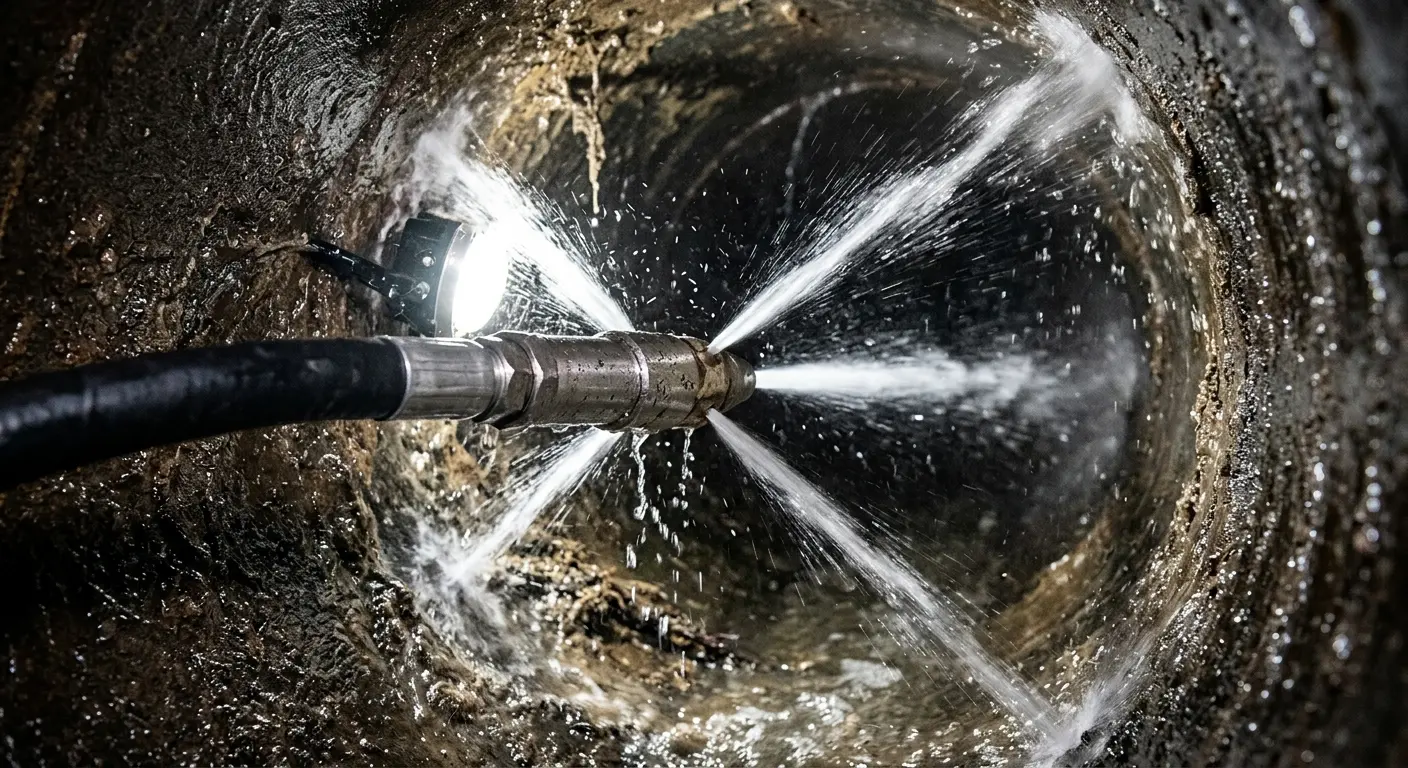 High-pressure hydro jetting nozzle cleaning sewer pipe for Storm Drain Cleaning in Polk
